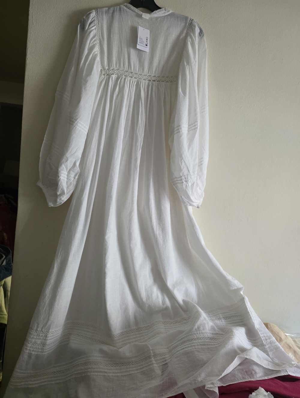 H&M Oversized Tie-Belt Tunic Dress Maxi White Unlined & See-through Bnwt - Picture 11 of 12